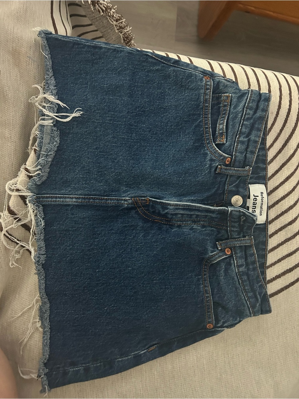 Reformation Blue Denim skirt dark wash